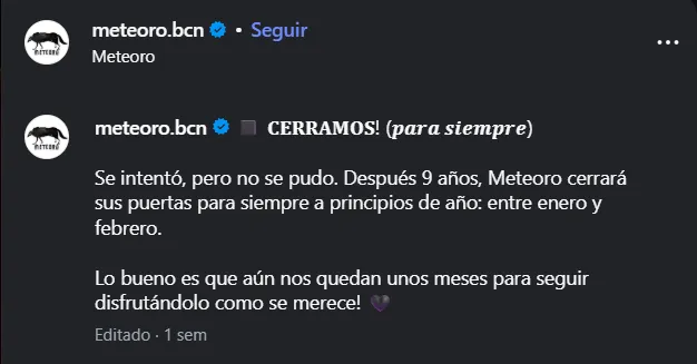 Mensaje de despedida Meteoro